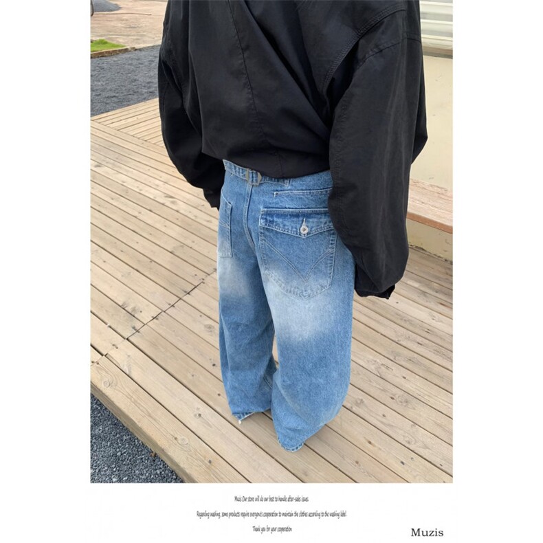 26@美式复古做旧阔腿牛仔裤宽松显瘦坠感休闲拖地裤K71346P51网图,男装牛仔裤,电商B245