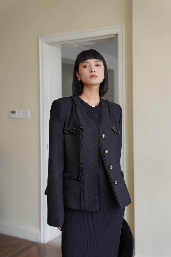 秋冬矜贵轻奢重工法式毛边小香风外套～～，其它，GN