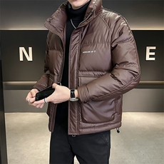 B3538671P140黑2025年立领冬季新款男格纹皮料外套【非标】，女装短外套，电商B353