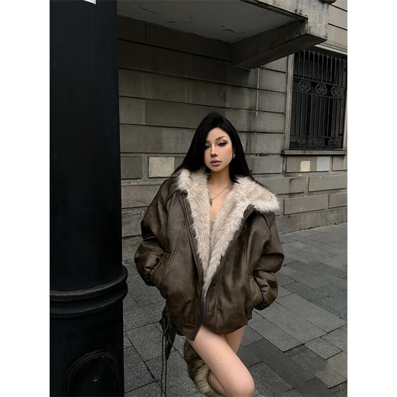 网图美式PU皮衣兔毛座山雕棉服外套W1871/特P110，男装皮衣，电商B350