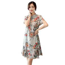 小个子旗袍式连衣裙子现代风高贵太改良版年轻款时尚妈妈30岁，女装连衣裙，韩然一族