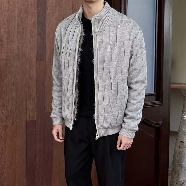 冬季男士复古编织麻花弹性拉链立领加绒休闲毛衣MY411加绒-P136,男装针织衫/毛衣,星座208-5