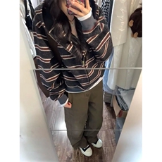 KK103-P75复古条纹拼色连帽拉链卫衣女春秋宽松开衫帽衫，男装卫衣，电商B323A