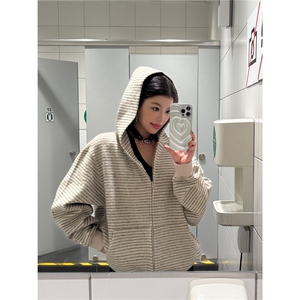 新款美式复古条纹拉链开衫连帽卫衣男女情侣外套WY151-P80图片