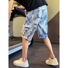 工装短裤男夏季新款潮牌宽松中裤子休闲五分裤痞帅运动健身大裤衩，男装牛仔裤，星座613