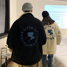 情侣装冬装羊羔毛绣花小熊拼色情侣棉衣外套棉服D119P118女类，男装棉衣，电商A335-1（原A458）