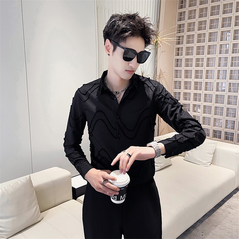 301A-1/H506/P5824秋季男士新款工艺纯色长袖衬衫男休闲修身衬衣,男装衬衫,星座301A-1