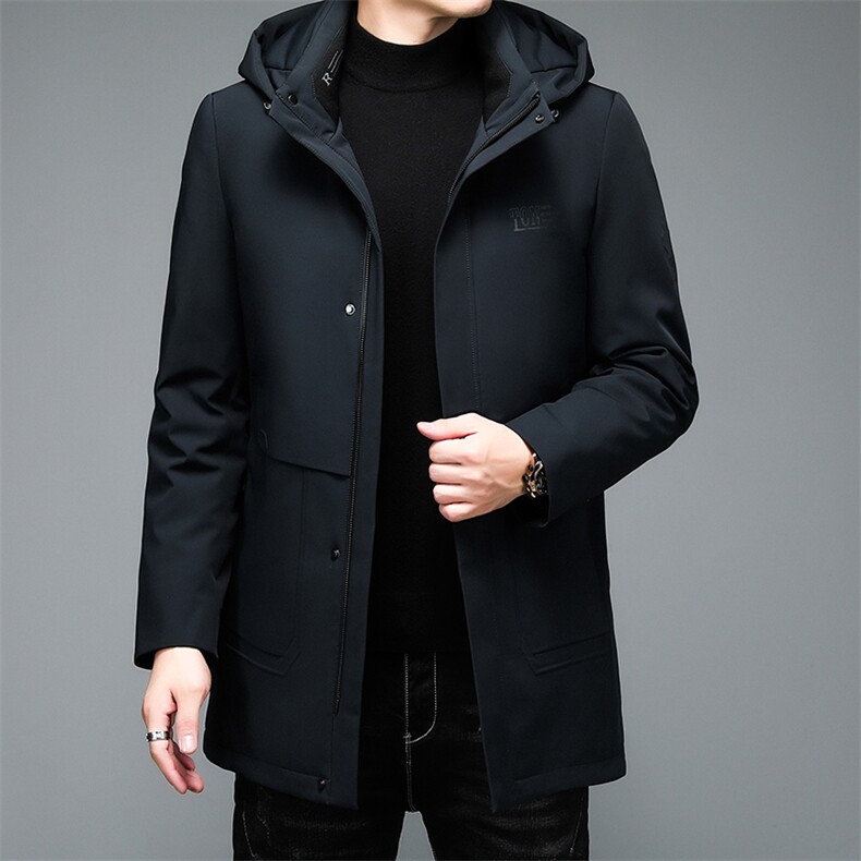中年羽绒服休闲连帽男士中长款可脱卸内胆冬装外套男HB2185-P350图片