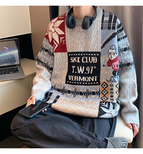 M3106-P80秋冬新款圆领毛衣男针织衫学生宽松潮大码上衣外套控98，男装针织衫/毛衣，电商A009A（原A058A）