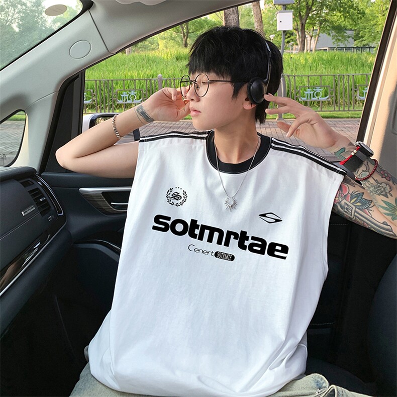 量大优供视频直播高品质重磅260克双纱纯棉印花背心无袖T恤DB09,男装T恤,电商A486