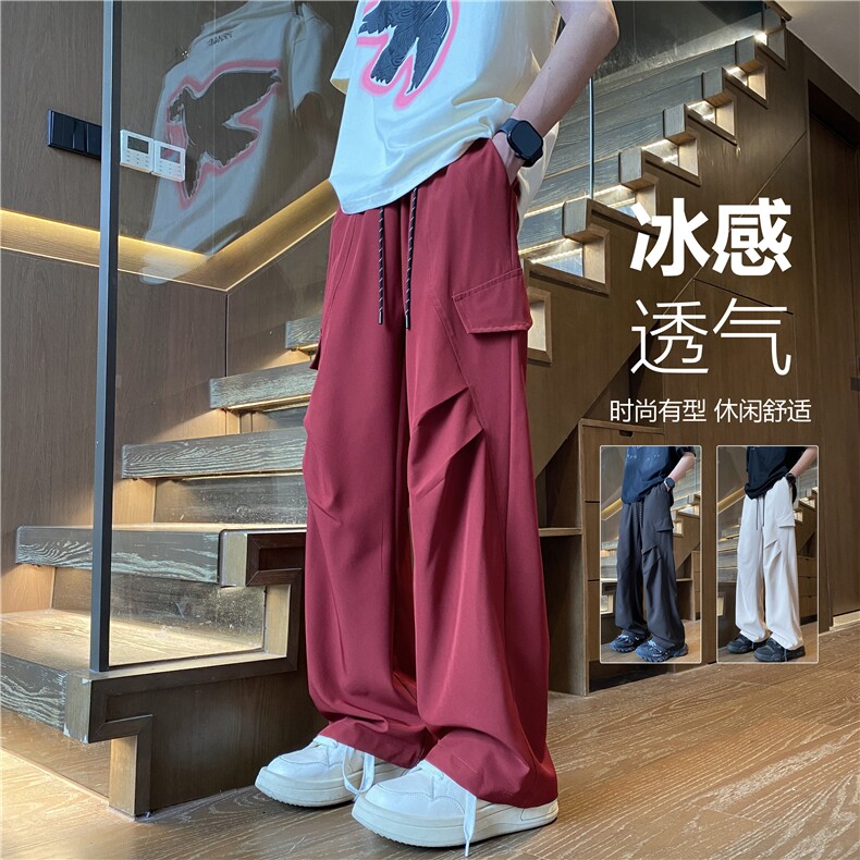 INS夏季新款冰丝垂感褶皱设计宽松休闲裤B315-K24152-特p30控58,男装休闲裤,电商B315