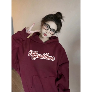 抖音得物 高品质印花连帽卫衣 秋冬装美式宽松连帽纯色卫衣ADL124图片