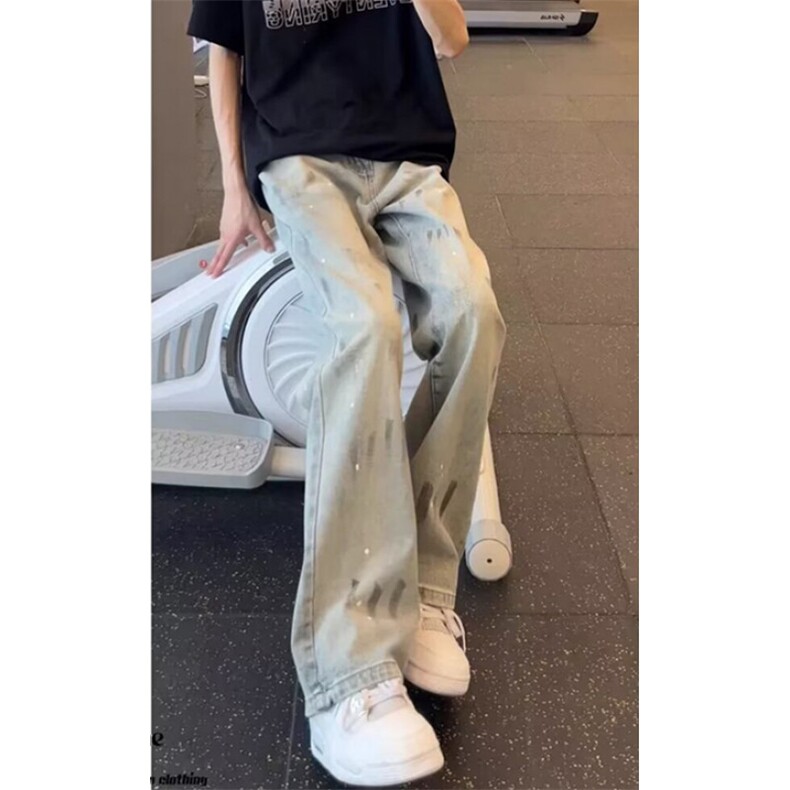 彩绘涂鸦阔腿牛仔裤女春高腰宽松设计感小众渐变直筒裤N7095,男装牛仔裤,星座1116A（原606A-3）