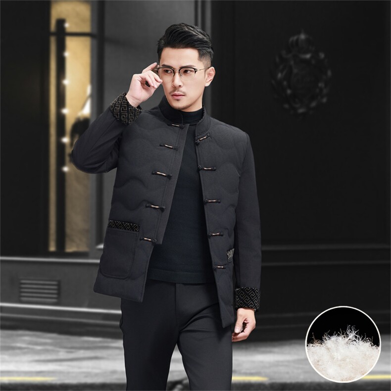 现货新款中年羽绒服唐装外套男复古盘扣风羽绒服外套中式唐装,男装羽绒服,钱塘723