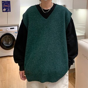 M2206-P32纯色针织衫V领背心毛衣男生图片