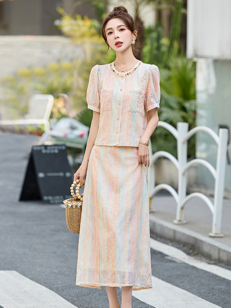小香风时尚减龄时髦提花刺绣套装裙女夏新款气质显瘦半身裙两件套,女装套装/套裙,众宇琦