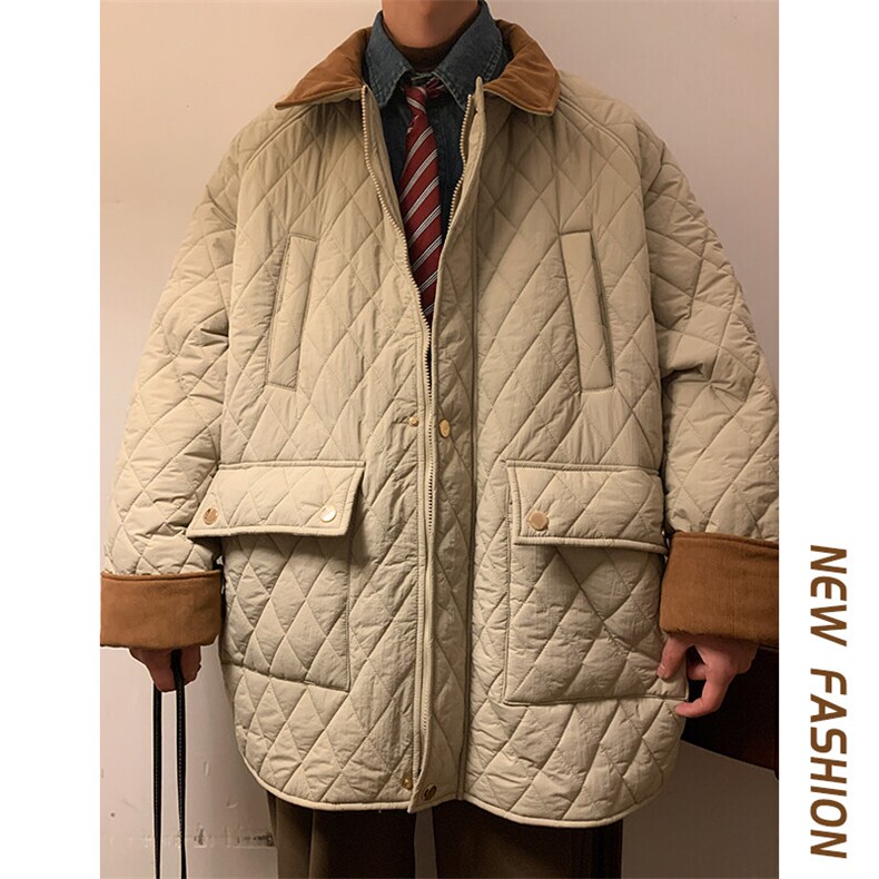 特批P100无差价冬oversize灯芯绒拼接翻领棉衣男保暖棉服外套M53,男装棉衣,电商A001