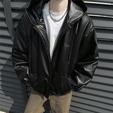冬装24新款连帽宽松PU皮棉衣大码男装刺绣棉服棉袄外套S371-P138，男装棉衣，电商A233-1