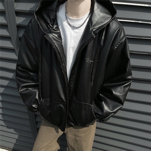 冬装24新款连帽宽松PU皮棉衣大码男装刺绣棉服棉袄外套S371-P138图片