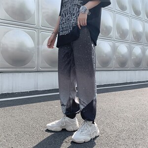 日系高街运动纯色韩版休闲裤宽松星空渐变九分束脚裤 K1303-P30图片