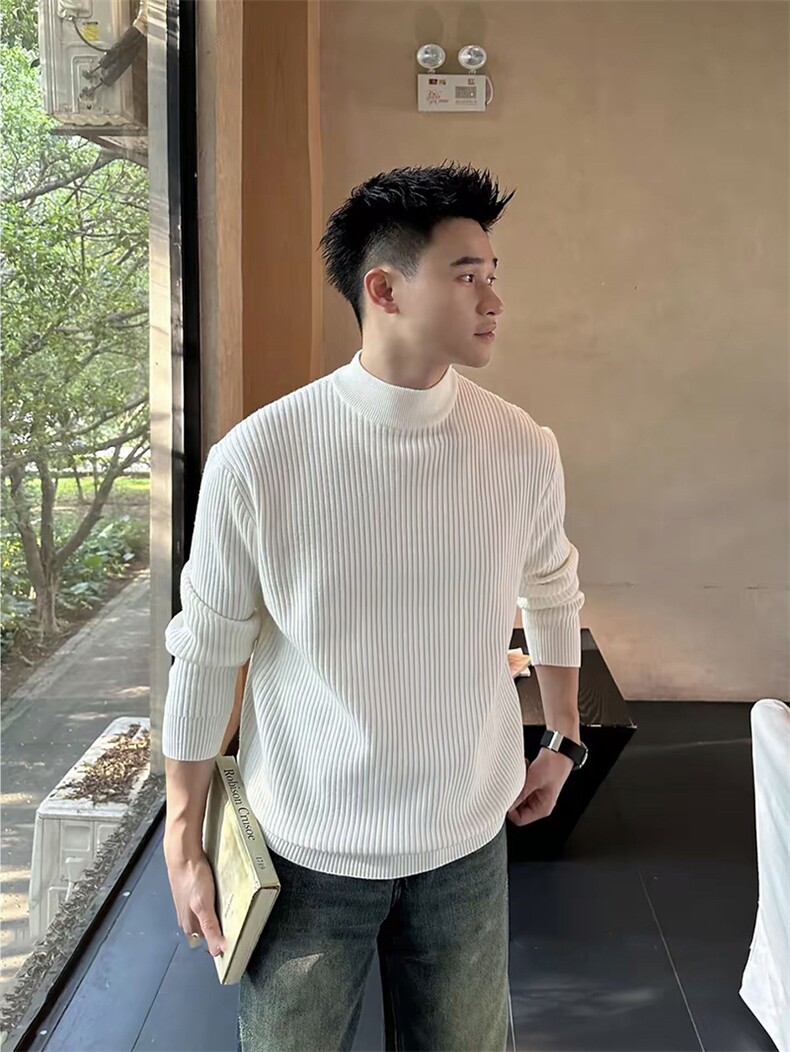 秋冬半高领毛衣针织打底衫条纹W6005-P45,男装T恤,星座1012-1