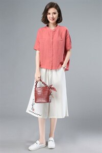 2021夏季新款时尚气质减龄宽松休闲舒适绣花七分阔腿裤棉麻两件套图片