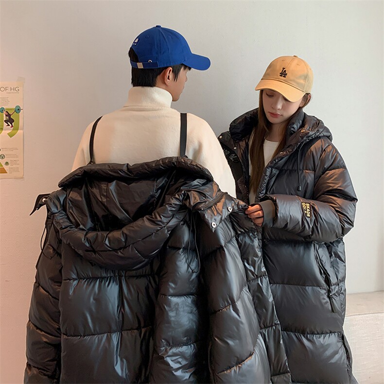 棉服女中长款过膝棉衣冬季韩版新款黑金加厚棉袄情侣外套C400-110图片