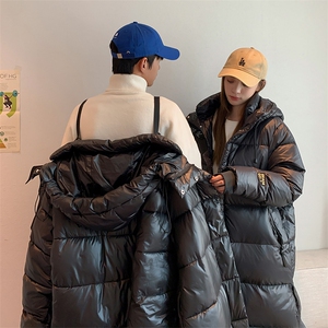 棉服女中长款过膝棉衣冬季韩版新款黑金加厚棉袄情侣外套C400-110图片