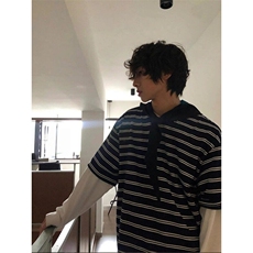 网图条纹日系短袖T恤条纹港风914-4-D032-P38，男装T恤，星座914-4