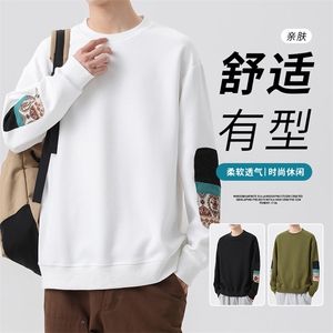 M-8XL秋季大码胖男生时尚休闲圆领拼接印花卫衣男 49图片