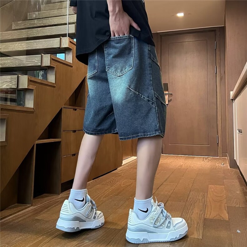 褶皱牛仔短裤男夏季高街水洗做旧五分裤子直筒中裤N9974,男装牛仔裤,星座1116A-1（原606A）