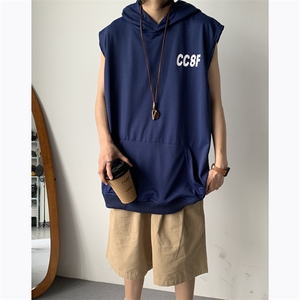日系复古连帽背心男2024夏季新款潮牌宽松运动上衣现货T1728-P45