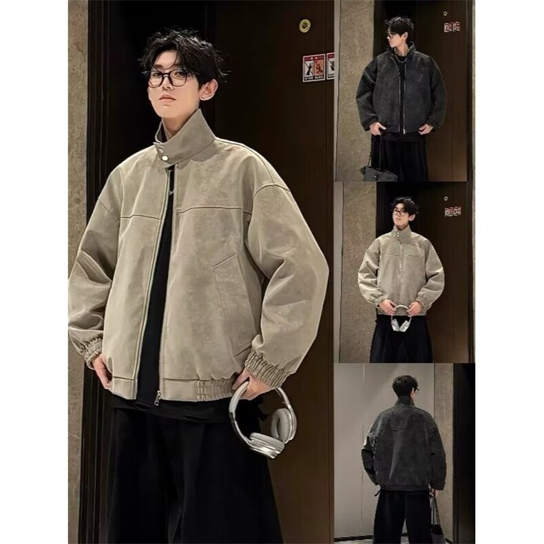 复古高街潮牌PU皮立领外套2025春秋新款情侣宽松休闲百搭皮衣夹克，男装皮衣，星座1210-1