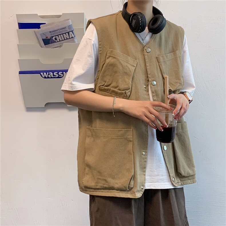 日系2024复古宽松工装马甲多口袋户外机能男女生同款露营战术背心,男装背心/马甲,星座1013