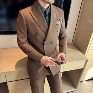 秋冬主推~免烫抗皱色织高档双排扣西装三件套西服男SJT8066-P295图片