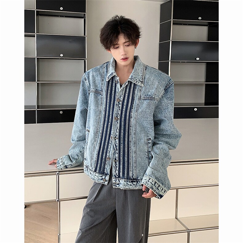 美式潮牌三条杠复古小众感牛仔外套男女夹克短款休闲百搭宽松上衣,男装工装外套,星座505-2（原电商A260-1)