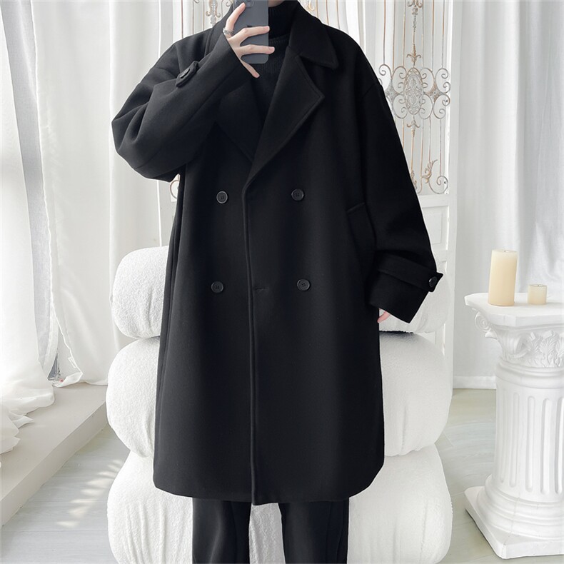 N9110/P110秋冬新款毛呢大衣男中长款双排扣呢子外套呢料大衣风衣，男装风衣，电商A141