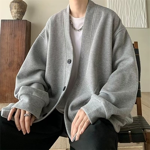 1506/QHK500/P38华夫格V领个性风格宽松开衫潮牌休闲纽扣夹克图片