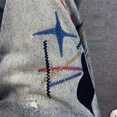 春夏款潮牌美式复古宽松直筒锥形牛仔裤男士青年破洞补丁百搭长裤，男装牛仔裤，星座218-1（原230）