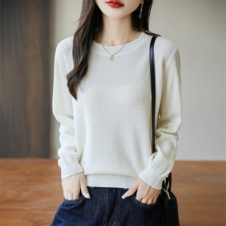 2025年秋季女士圆领长袖时尚，女装羊毛衫，丹芙娇羊绒