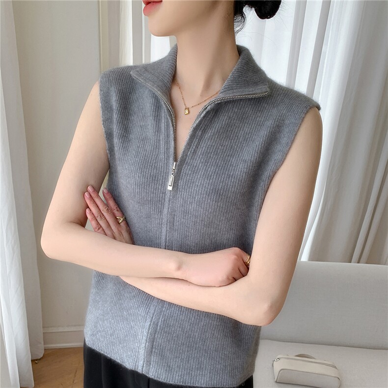 2025年秋季常规款通勤套头无袖开衫，女装针织衫/毛衣，途瑞羊绒