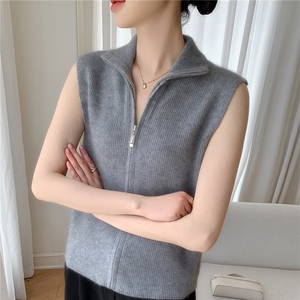 2025年秋季常规款通勤套头无袖开衫，女装针织衫/毛衣，途瑞羊绒