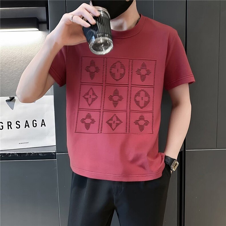 2025年夏季新款男士上衣休闲百搭时尚钢印短袖T恤棉半袖简约衣服,男装T恤,星座506A
