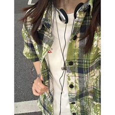扎染短袖格子衬衫男夏季高街设计感衬衣vintage防嗮外套CY97，男装T恤，星座1116A（原606A-3）