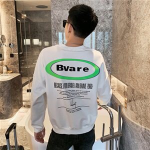 WY869 2021春秋季新款社会小伙套头卫衣男网红同款上衣 白图片