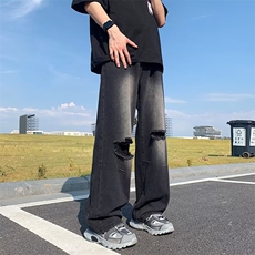 美式高街破洞牛仔裤男韩版潮流个性2023秋夏ins宽松长裤RK841-P45，男装牛仔裤，星座412-3