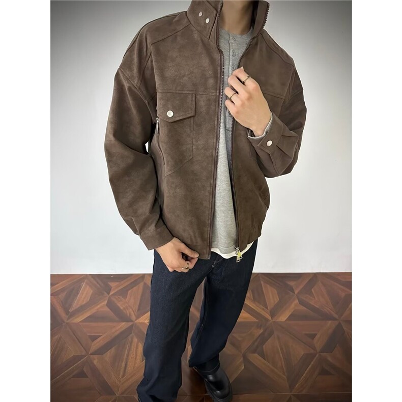 秋冬pu皮外套高级感痞帅立领美式复古工装皮衣夹克衣服Y1035-P98,男装皮衣,电商B245