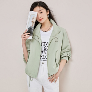 短款外套女2023年春季新款韩版宽松百搭插肩袖立领风衣夹克上衣图片
