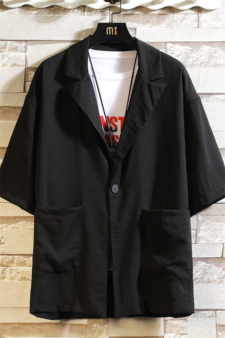 A119-P50七分袖西装男大码宽松五分袖小西服砖墙挂拍,男装西服,电商A040A