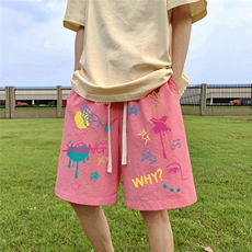 港风新款夏季时尚百搭宽松印花松紧腰短裤五分裤A6252P25控38，男装牛仔裤，电商A268A